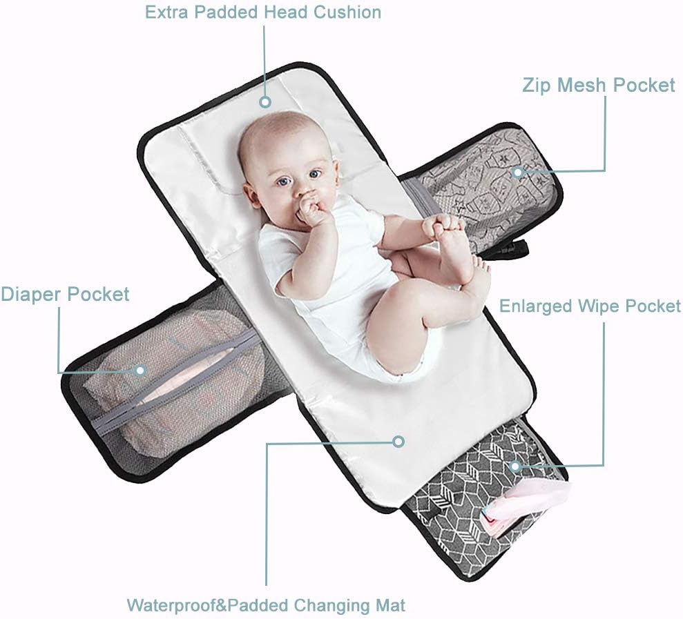 Lekebaby Portable Nappy Changing Mat – 2-in-1 Travel Diaper Station with Extra Head Cushion
