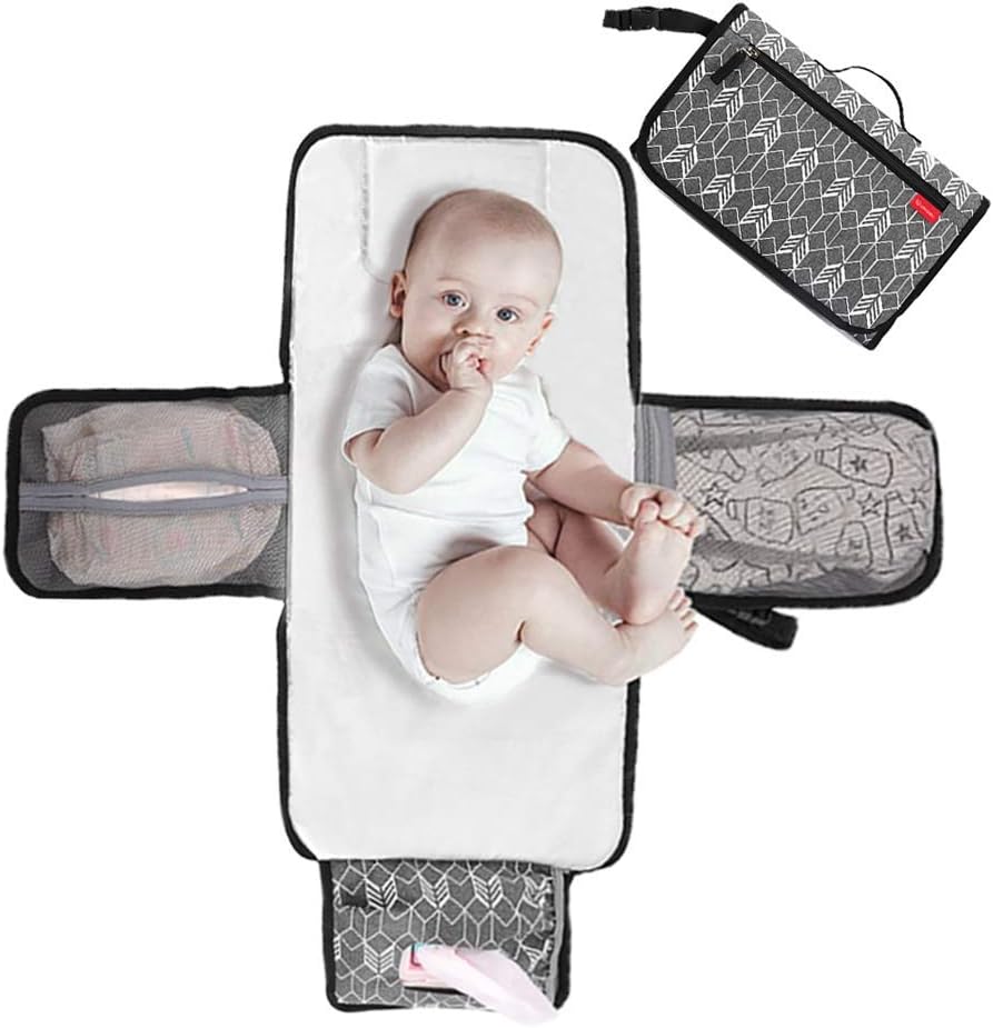 Lekebaby Portable Nappy Changing Mat – 2-in-1 Travel Diaper Station with Extra Head Cushion