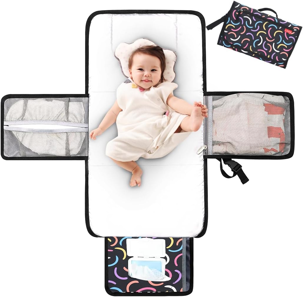 Lekebaby Portable Nappy Changing Mat – 2-in-1 Travel Diaper Station with Extra Head Cushion