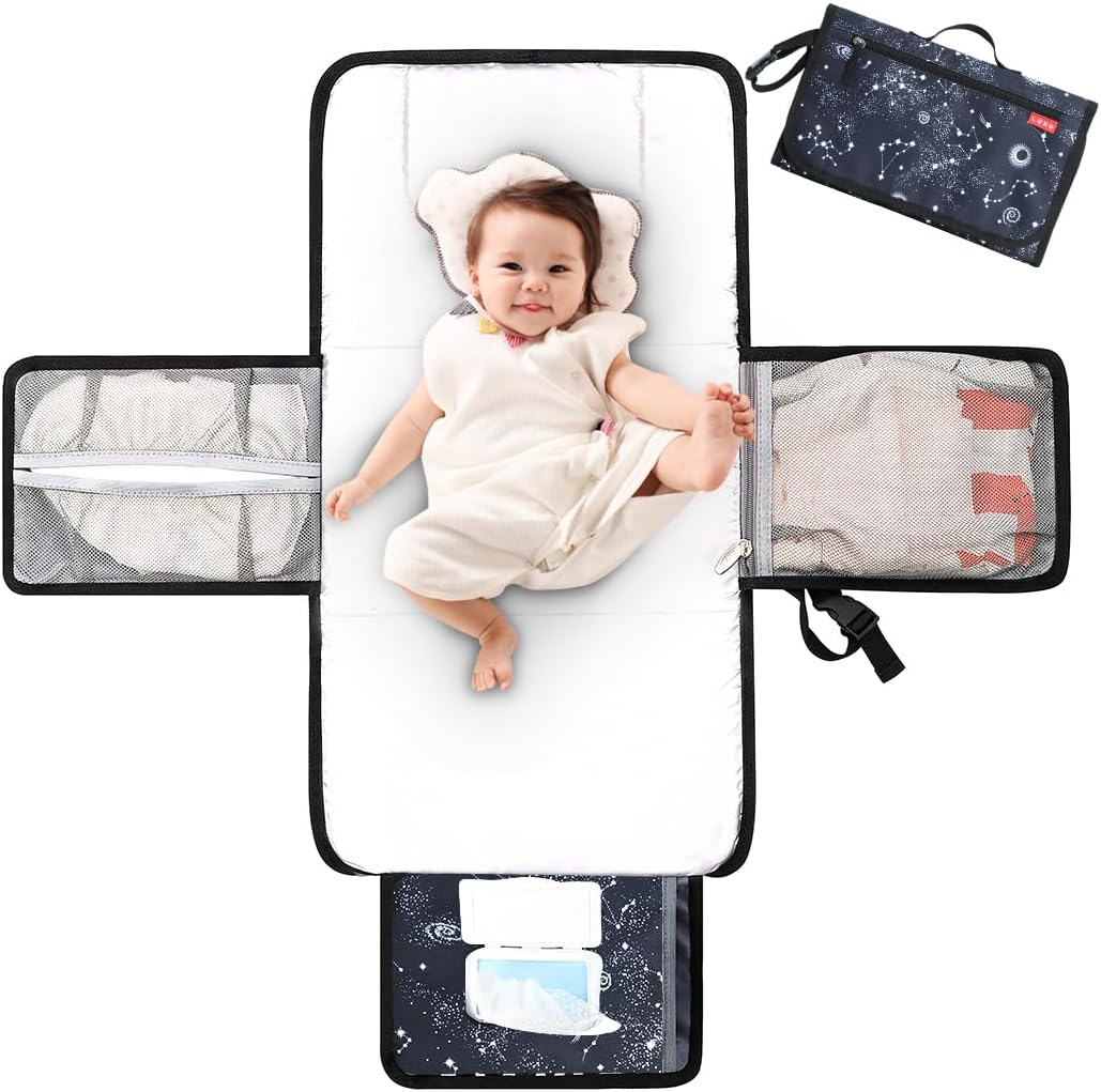 Lekebaby Portable Nappy Changing Mat – 2-in-1 Travel Diaper Station with Extra Head Cushion