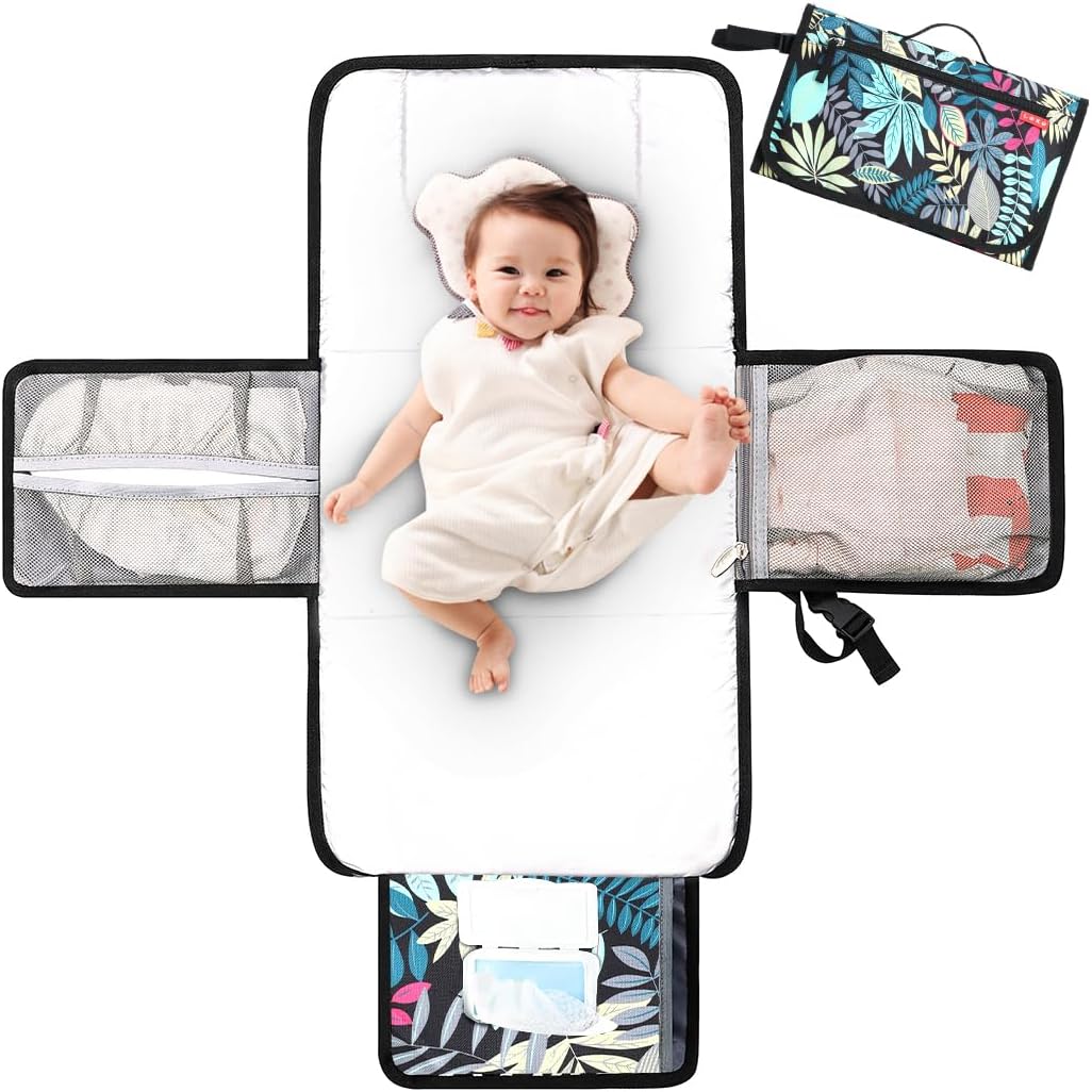 Lekebaby Portable Nappy Changing Mat – 2-in-1 Travel Diaper Station with Extra Head Cushion