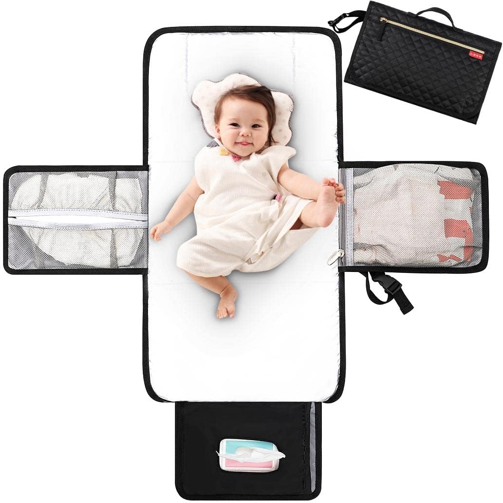 Lekebaby Portable Nappy Changing Mat – 2-in-1 Travel Diaper Station with Extra Head Cushion