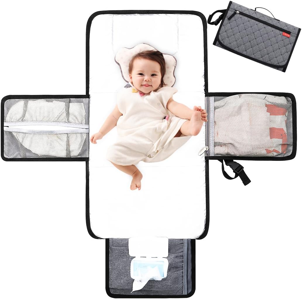 Lekebaby Portable Nappy Changing Mat – 2-in-1 Travel Diaper Station with Extra Head Cushion