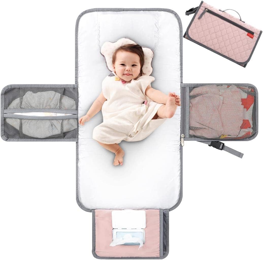Lekebaby Portable Nappy Changing Mat – 2-in-1 Travel Diaper Station with Extra Head Cushion