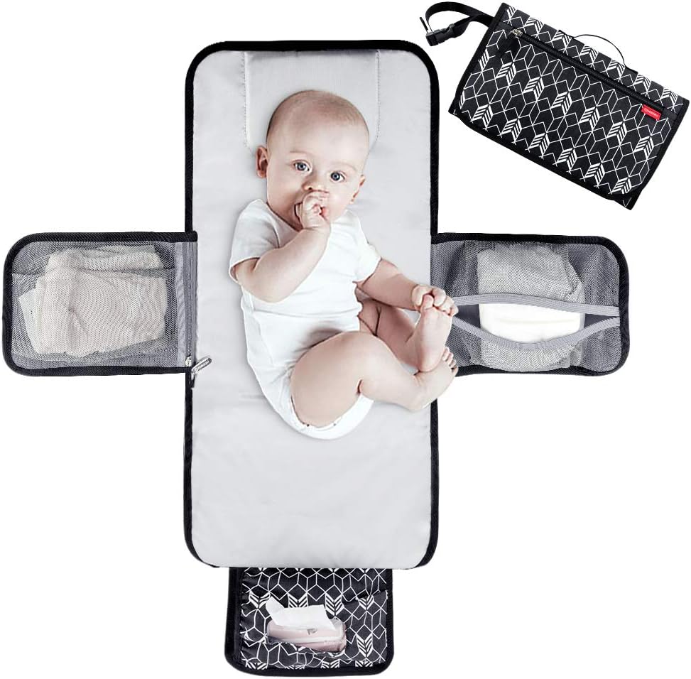 Lekebaby Portable Nappy Changing Mat – 2-in-1 Travel Diaper Station with Extra Head Cushion